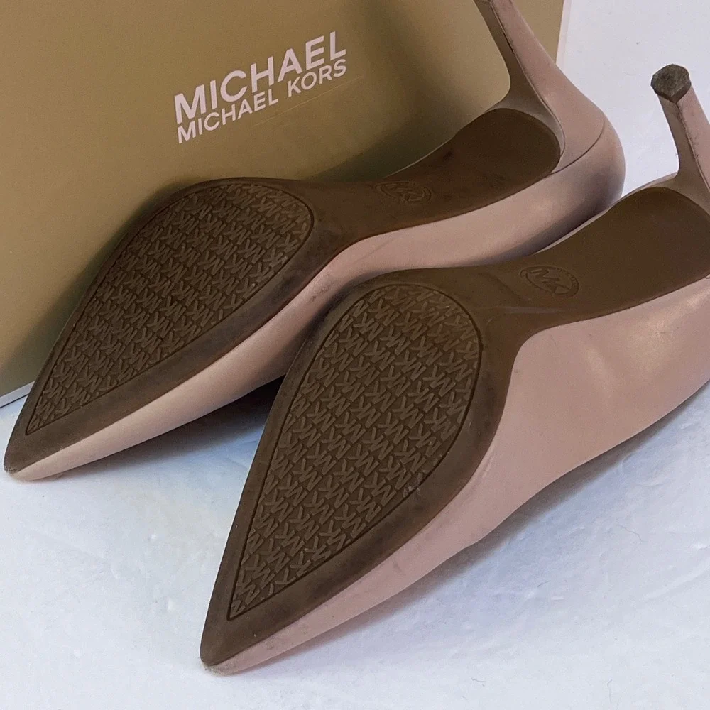 Michael Kors Alina Flex High Pump‎ Leather Heels Lt Cream US 8.5M Stiletto